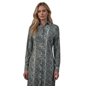 Norma Kamali Snakeskin Long Sleeve Dress Bodycon Button Up Gray Jersey Stretchy